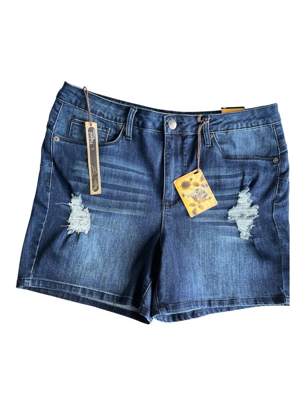 Hybrid & company Dark Blue Distressed Denim Shorts